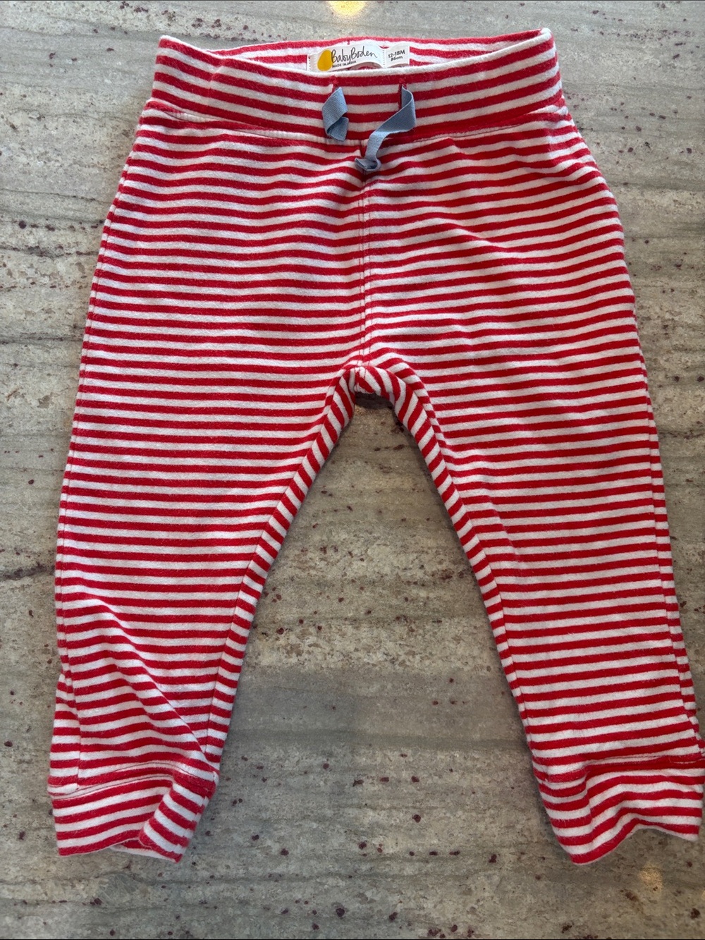 Red & White Striped Knit Baby Pants with Blue Drawstring